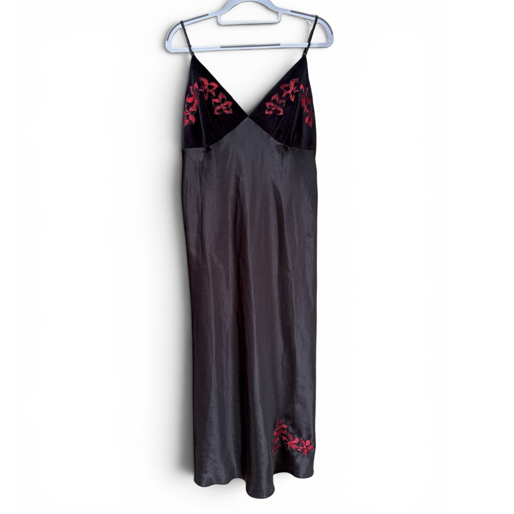 Y2K Vintage Satin Velvet Slipdress XL Black Whimsigoth Red Dark Romantic